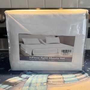 5 Piece Split Sheets Set - White California King Split